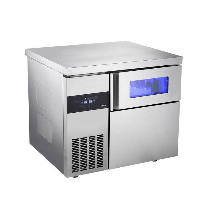 220 lbs/24H Commercial Ice Maker, Stainless Steel with Worktop, 66 lbs Storage & 108 Cubes per Cycle, Self-Cleaning Freestanding Design, DOBA-IM220