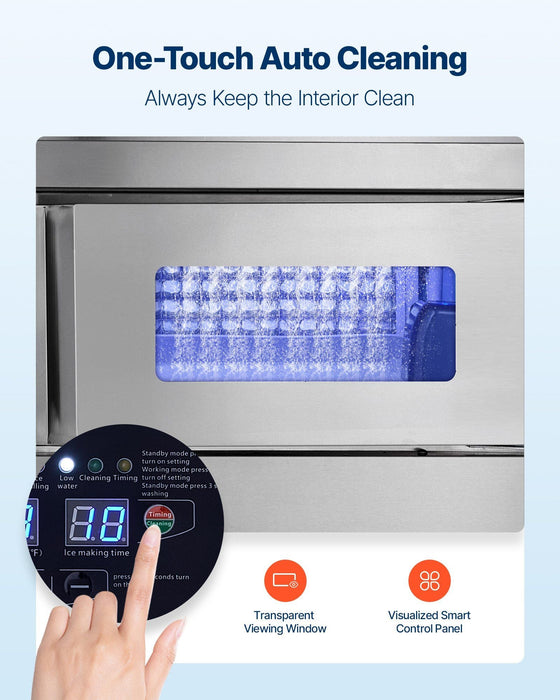 220 lbs/24H Commercial Ice Maker, Stainless Steel with Worktop, 66 lbs Storage & 108 Cubes per Cycle, Self-Cleaning Freestanding Design, DOBA-IM220