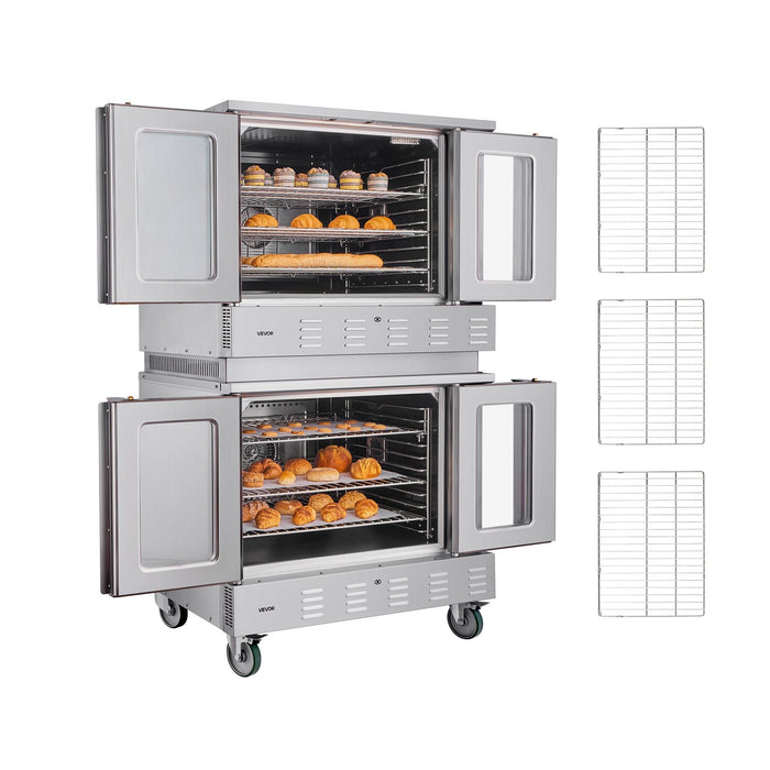 Double Deck Gas Convection Oven, 14 cu.ft Full-Size Capacity, 40,000 BTU x2 Burners, Dual Fan Modes for Bakery & Restaurant Use, DOBA-GO14