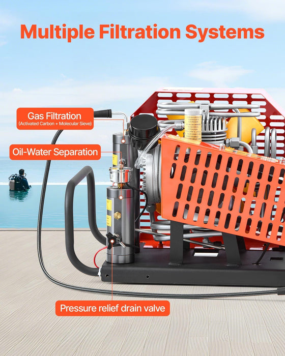 4500 PSI (30 MPa) PCP Air Compressor, 60 L/min Four-Cylinder, Auto Stop with Fan Cooling System, for Scuba Tanks & Paintball, DOBA-PCP4500