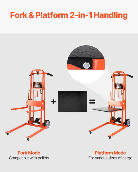 330 lbs Material Lift Winch Stacker, Pallet Truck Dolly, 42.9 in Max Lift, DOBA-LWS330