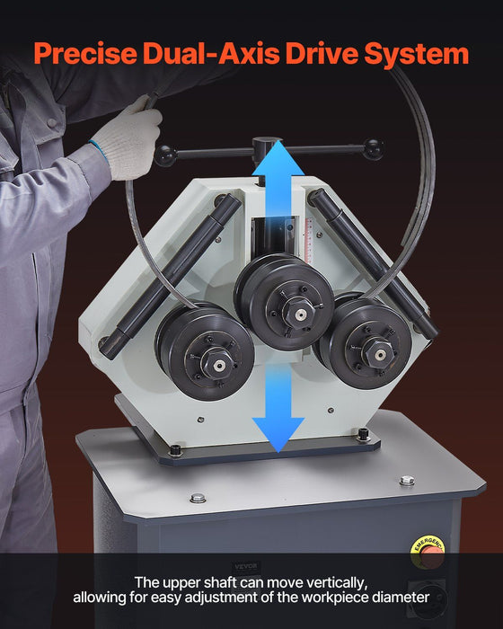 750W Electric Roll Bending Machine, 3-Roller Pipe Bender with 180° Max Bending Angle, Reversible Foot Switch, 220V 3-Phase, DOBA-RB750