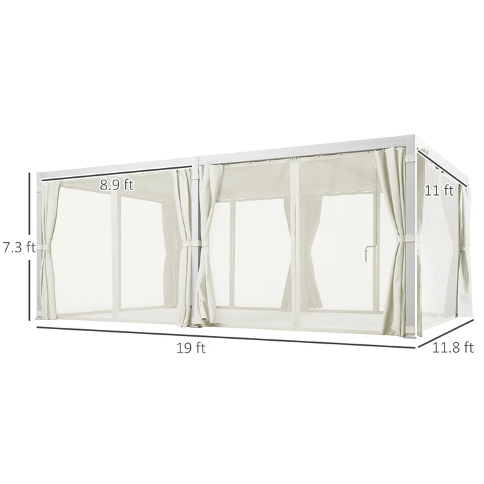 12' x 19' Aluminum Pergola, 2 Adjustable Louvred Roofs, Curtains & Nettings, UV-Fighting & Waterproof, DOBA-PC1219