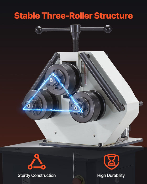 750W Electric Roll Bending Machine, 3-Roller Pipe Bender with 180° Max Bending Angle, Reversible Foot Switch, 220V 3-Phase, DOBA-RB750