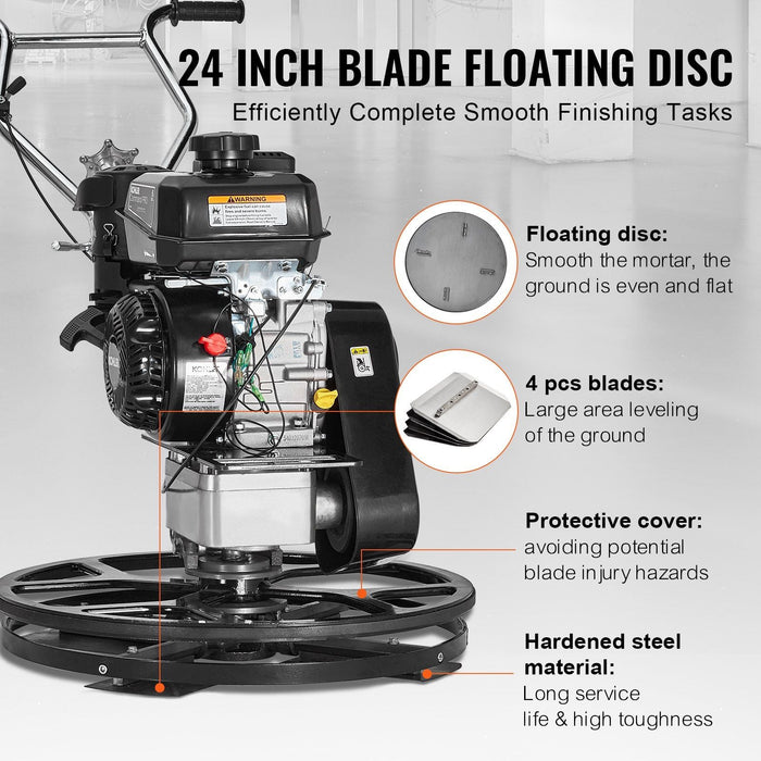 24" Walk-Behind Power Trowel, 6 HP Gas-Powered Cement Finishing Machine with Float Pan Blade, DOBA-PT24