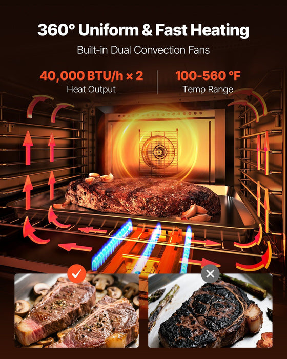 Double Deck Gas Convection Oven, 14 cu.ft Full-Size Capacity, 40,000 BTU x2 Burners, Dual Fan Modes for Bakery & Restaurant Use, DOBA-GO14