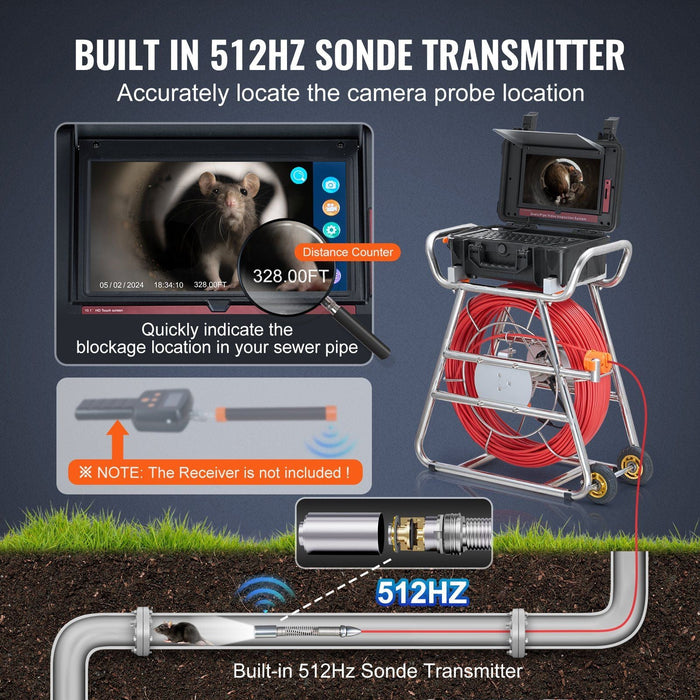 328 ft (100m) Sewer Camera, Self-Leveling Drain Inspection System, 10.1" Touchscreen Display, DOBA-SC100