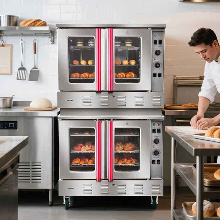 Double Deck Gas Convection Oven, 14 cu.ft Full-Size Capacity, 40,000 BTU x2 Burners, Dual Fan Modes for Bakery & Restaurant Use, DOBA-GO14