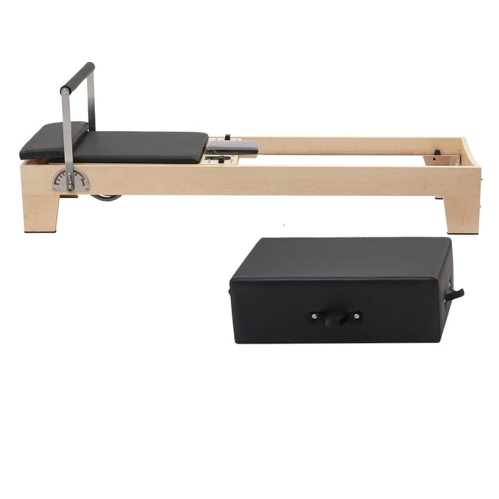 Wooden Pilates Reformer Machine, Dual Resistance Spring & Cord System, Includes Sitting Box, Supports Up to 400 lbs, DOBA-PR400