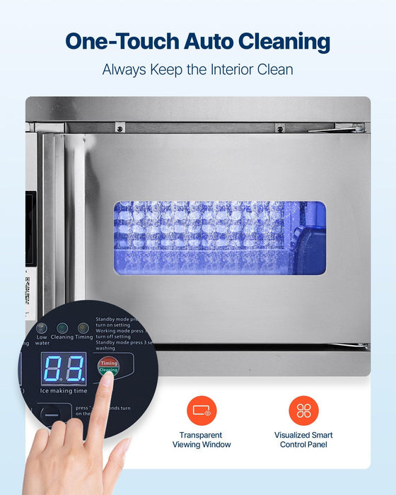 132 lbs/24H Commercial Ice Maker, Stainless Steel with Worktop, 30 lbs Storage & 70 Cubes per Cycle, Self-Cleaning Freestanding Design, DOBA-IM132