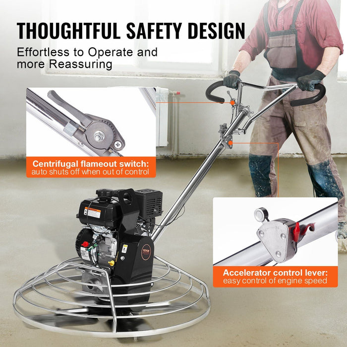 38" Walk-Behind Power Trowel, 6HP Gas-Powered Cement Finishing Machine with Float Pan Blade, DOBA-PT38