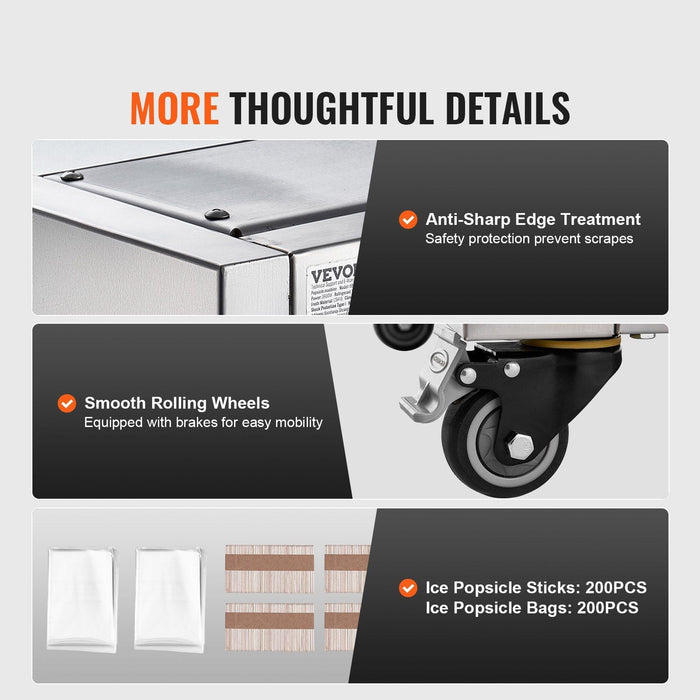 120 PCS Commercial Popsicle Machine, 4-Mold Ice Pops Making Set, Heavy-Duty Stainless Steel Freezing Unit, DOBA-PM120