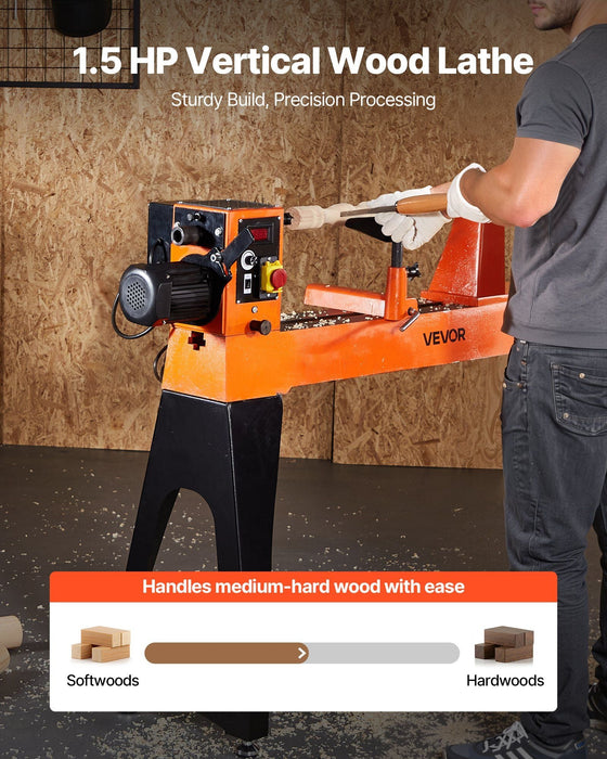 16" x 40" Woodworking Lathe, 1.5 HP Brushless Motor, 0–3200 RPM Variable Speed, Cast Iron Body with Tool Rest, DOBA-WL1640