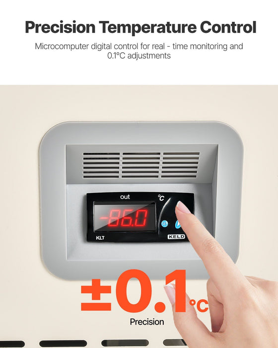 58L Ultra Low Temperature Freezer, −40°F to −123°F Adjustable Range, 304 Stainless Steel Liner, Digital Display with Rollers, DOBA-LF58