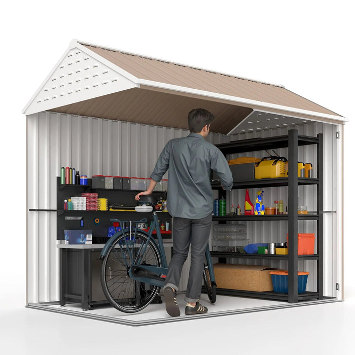 8' x 6' Metal Garden Storage Shed, Extra Large Tool Storage, Doors, Window, and Air Vents, Brown, DOBA-MS86