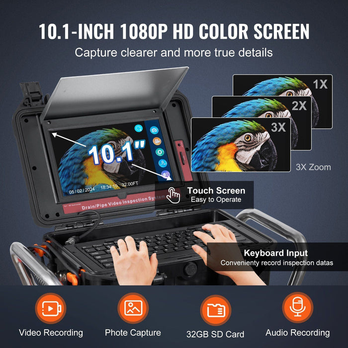 328 ft (100m) Sewer Camera, Self-Leveling Drain Inspection System, 10.1" Touchscreen Display, DOBA-SC100