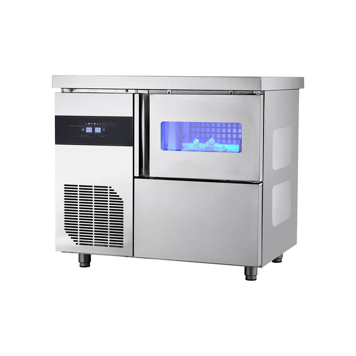 132 lbs/24H Commercial Ice Maker, Stainless Steel with Worktop, 30 lbs Storage & 70 Cubes per Cycle, Self-Cleaning Freestanding Design, DOBA-IM132