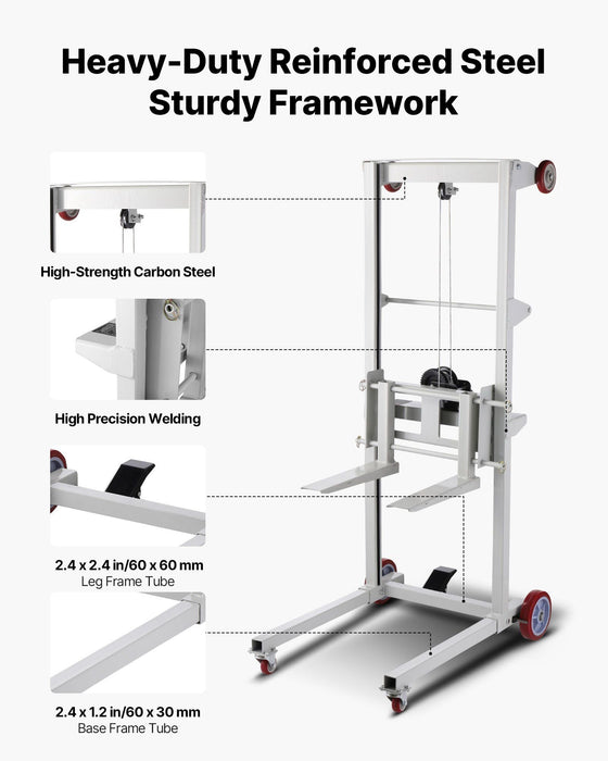 551 lbs Material Lift Winch Stacker, 70" Max Lift Height, Manual Pallet Truck Dolly with Wheels & Adjustable Forks, DOBA-WLT551