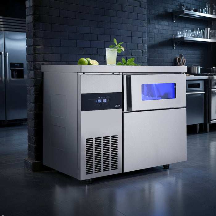 265 lbs/24H Commercial Ice Maker, Stainless Steel with Worktop, 66 lbs Storage & 126 Cubes per Cycle, Self-Cleaning Freestanding Design, DOBA-IM265