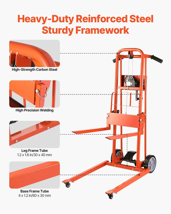 330 lbs Material Lift Winch Stacker, Pallet Truck Dolly, 42.9 in Max Lift, DOBA-LWS330