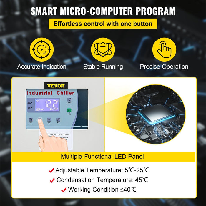 15 Ton Industrial Water Chiller, 15HP Air-Cooled System, Finned Condenser with Micro-Computer Control, Stainless Steel Water Tank, DOBA-WC15