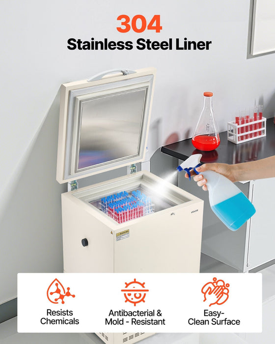 58L Ultra Low Temperature Freezer, −40°F to −123°F Adjustable Range, 304 Stainless Steel Liner, Digital Display with Rollers, DOBA-LF58