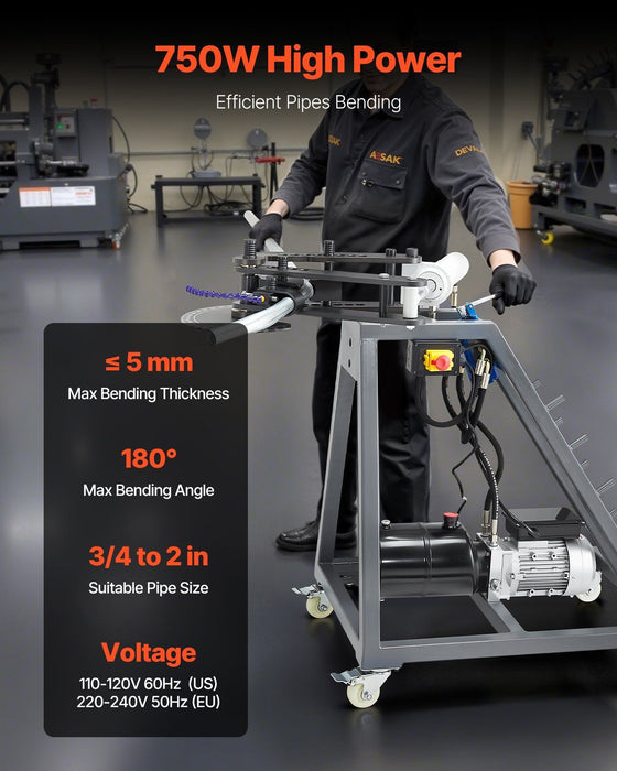 750W Electric Tube Bending Machine, Hydraulic Pipe Bender with 6L Cylinder, Heavy-Duty Tubing Forming Tool, DOBA-TB750