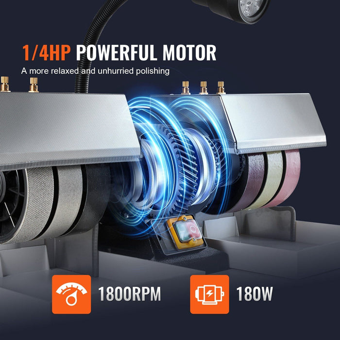 6" Cabbing Machine, 1/4HP 1800 RPM Lapidary Grinder Polisher, Lamp & Water Pump Included, Gem and Stone Faceting Machine, DOBA-CM6