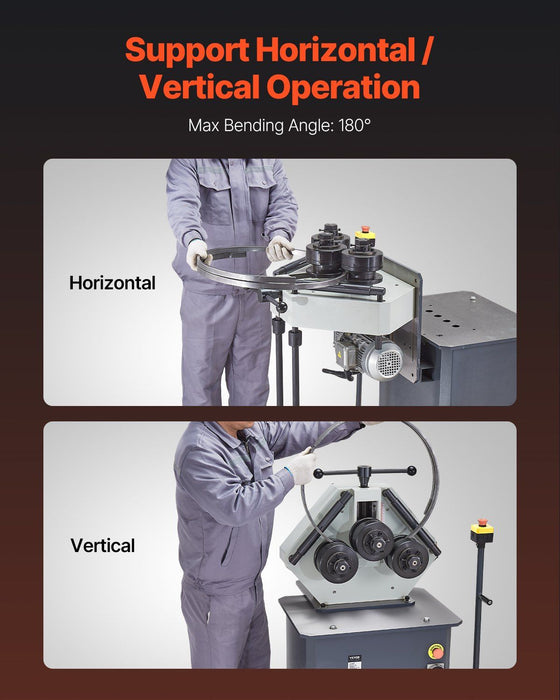750W Electric Roll Bending Machine, 3-Roller Pipe Bender with 180° Max Bending Angle, Reversible Foot Switch, 220V 3-Phase, DOBA-RB750