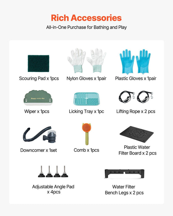 61" Stainless Steel Dog Grooming Bath Tub, Built-in Ramp & Water Filter, Left-Side Faucet Setup, DOBA-DT61L