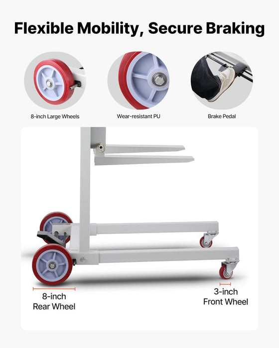 551 lbs Material Lift Winch Stacker, 70" Max Lift Height, Manual Pallet Truck Dolly with Wheels & Adjustable Forks, DOBA-WLT551