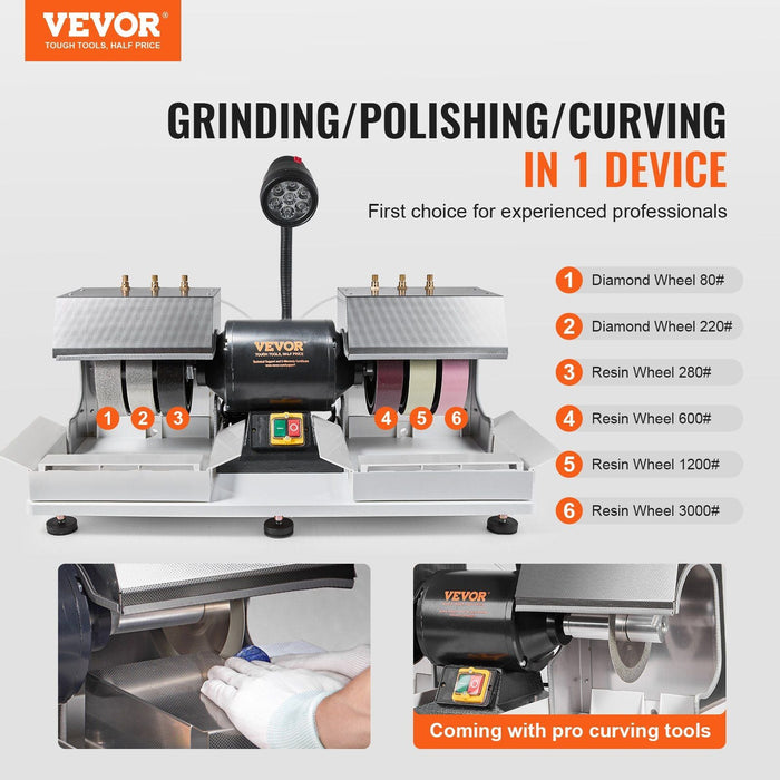 6" Cabbing Machine, 1/4HP 1800 RPM Lapidary Grinder Polisher, Lamp & Water Pump Included, Gem and Stone Faceting Machine, DOBA-CM6