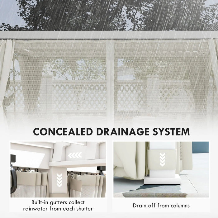 12' x 19' Aluminum Pergola, 2 Adjustable Louvred Roofs, Curtains & Nettings, UV-Fighting & Waterproof, DOBA-PC1219