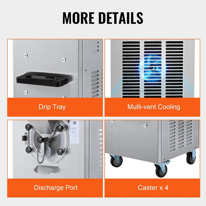 20–25L/H Commercial Ice Cream Machine, 2400W Hard Serve Maker, 8L Stainless Steel Cylinder with Adjustable Hardness & Auto Clean, DOBA-IC25