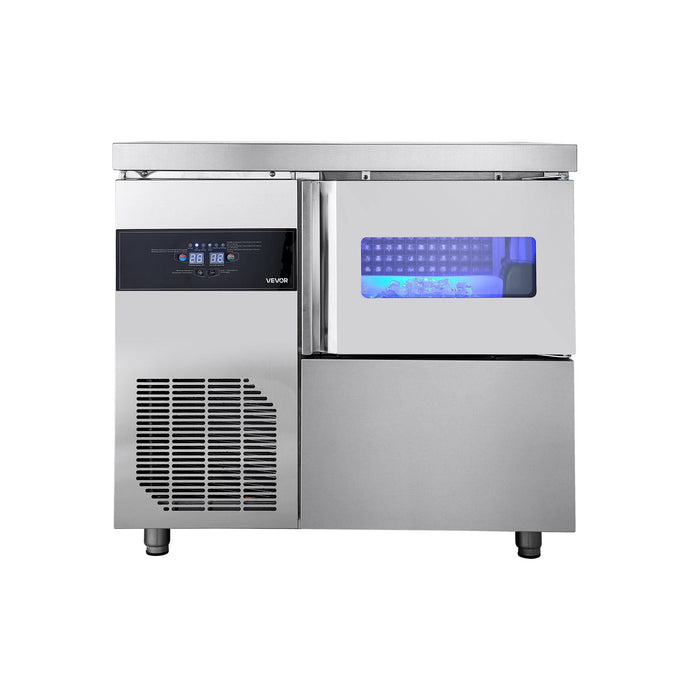 132 lbs/24H Commercial Ice Maker, Stainless Steel with Worktop, 30 lbs Storage & 70 Cubes per Cycle, Self-Cleaning Freestanding Design, DOBA-IM132