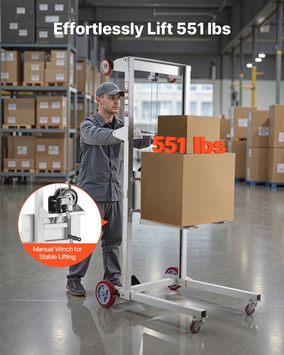 551 lbs Material Lift Winch Stacker, 70" Max Lift Height, Manual Pallet Truck Dolly with Wheels & Adjustable Forks, DOBA-WLT551