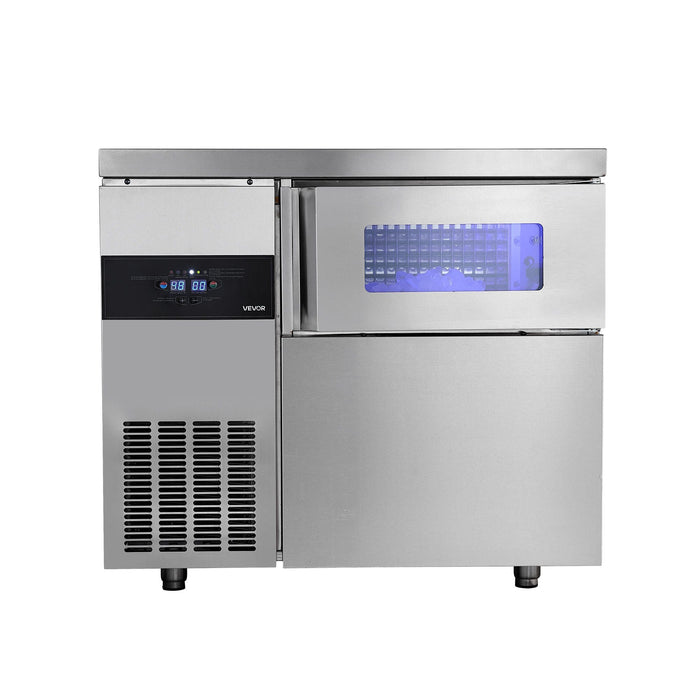 220 lbs/24H Commercial Ice Maker, Stainless Steel with Worktop, 66 lbs Storage & 108 Cubes per Cycle, Self-Cleaning Freestanding Design, DOBA-IM220