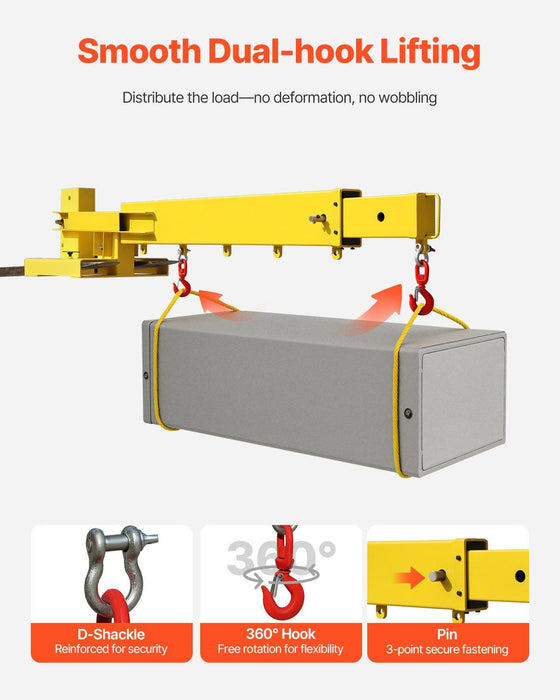 6000 lbs Adjustable Forklift Jib Boom Crane, Mobile Forklift Crane with 2 Hooks, Heavy-Duty Lifting Attachment, DOBA-FJ6000