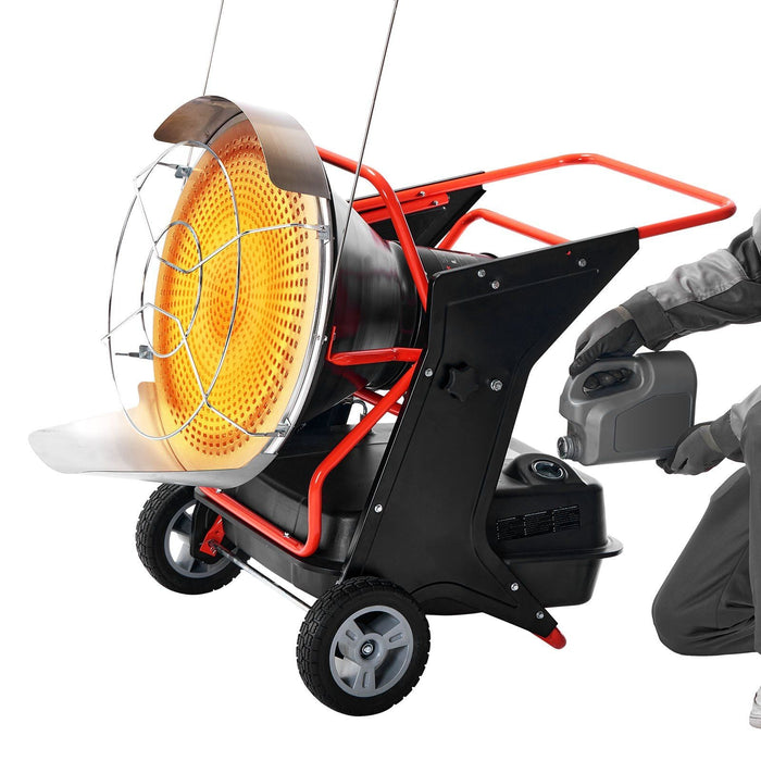 125,000 BTU Radiant Kerosene/Diesel Heater, Portable Industrial Space Heater with Adjustable Temperature & Wheels, DOBA-RH125