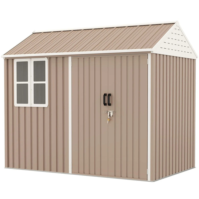 8' x 6' Metal Garden Storage Shed, Extra Large Tool Storage, Doors, Window, and Air Vents, Brown, DOBA-MS86