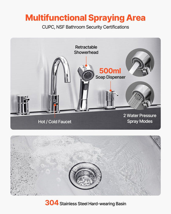 61" Stainless Steel Dog Grooming Bath Tub, Built-in Ramp & Water Filter, Left-Side Faucet Setup, DOBA-DT61L