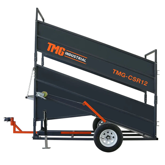 TMG Industrial 12’ Portable Cattle Loading Ramp, 2600-lb Chassis Capacity, 10,000 lb Hitch Capacity, Rib-Checkered Floor, TMG-CSR12