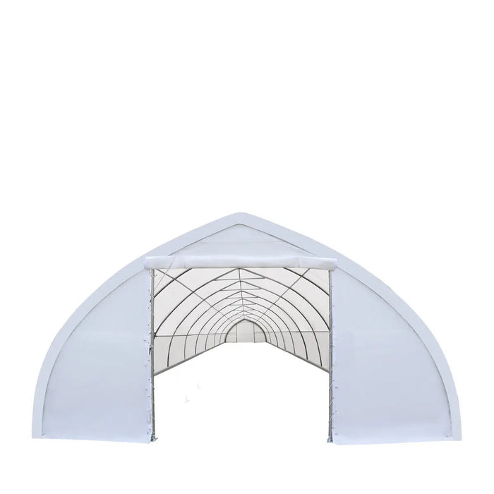 TMG Industrial 30' x 80' Peak Ceiling Storage Shelter with Heavy Duty 17 oz PVC Cover & Drive Through Doors, TMG-ST3080V