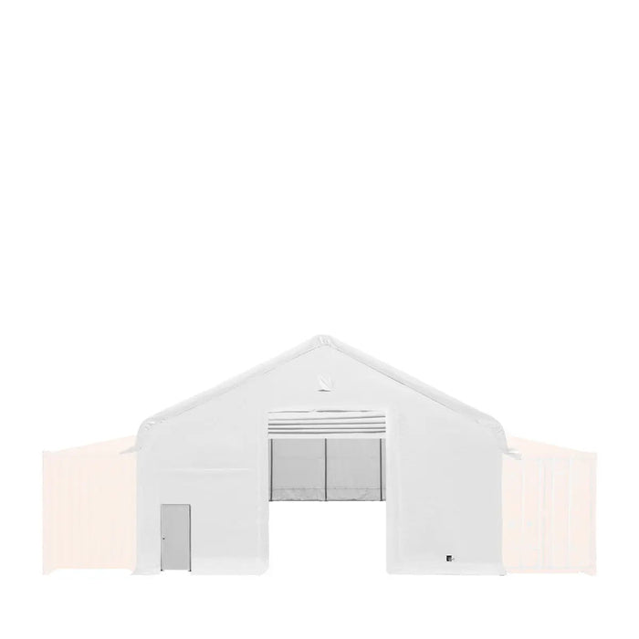TMG Industrial Front & Back End Wall Kit, Custom Cut for TMG-ST3041CV and TMG-ST3041CE Container Peak Roof Shelter Pro Series, Front wall with mechanical rollup door, Steel Man Door, Rear closed wall, 17 oz PVC, TMG-ST30CFB