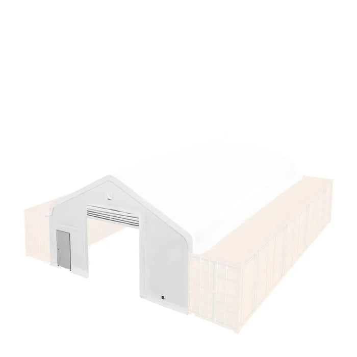 TMG Industrial Front & Back End Wall Kit, Custom Cut for TMG-ST3041CV and TMG-ST3041CE Container Peak Roof Shelter Pro Series, Front wall with mechanical rollup door, Steel Man Door, Rear closed wall, 17 oz PVC, TMG-ST30CFB