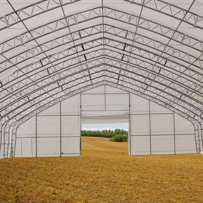 TMG-DT6000 Pro Series 60’ Wide Dual Truss Storage Shelter with Heavy Duty 32oz PVC Cover (available lengths: 80', 100', 120' and 150')